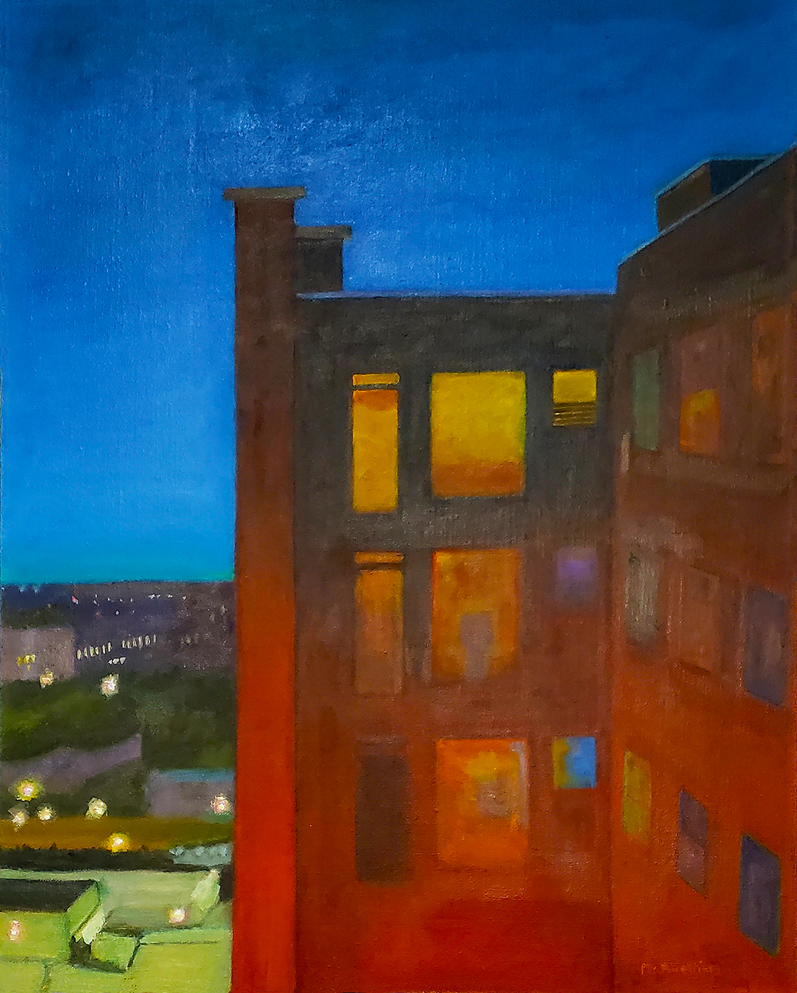 Apartments at Night Oil on Linen Panel 16x20